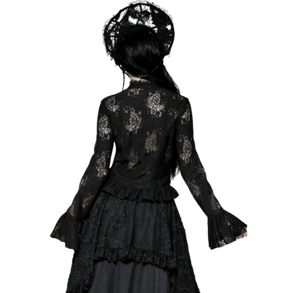 Dark In Love Black Lace Victorian/Gothic Blouse With Cross Size XXL in EUC - Picture 4 of 11